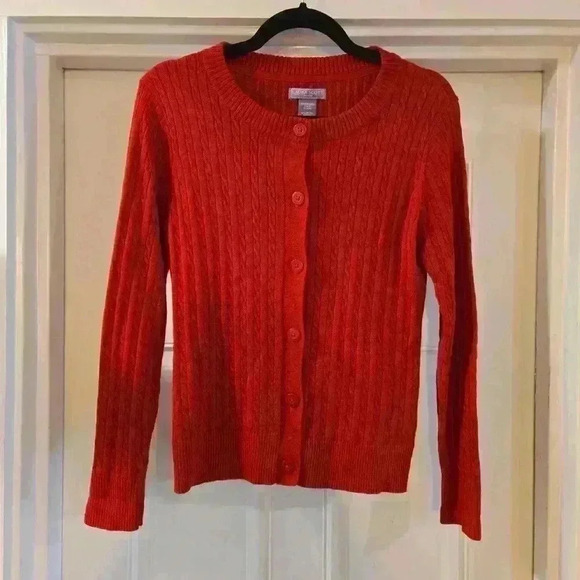 Laura Scott Petite Womens Crewneck Button Knit Cardigan Sweater Red Size Small - Picture 1 of 10